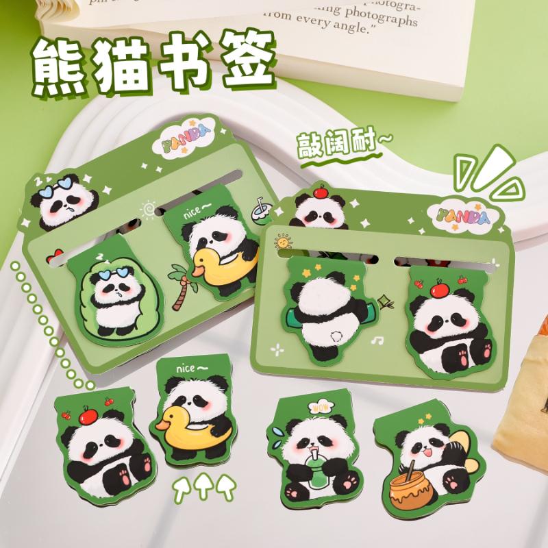 Cartoon Panda Double Magnetic Gift Bookmarks for Students Cute Reading Book Page Clip Creative Stationery Prizes Kawai Lovely