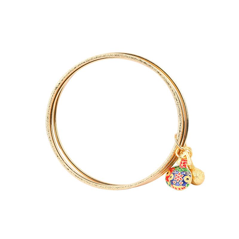 Original National Trend Style Blue Enamel Gold-Plated Bangle with Lapis Lazuli and Swallowing Gold Beast Motif.