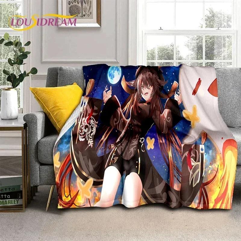 3D Niedliche Genshin Impact Cartoon Spiel Weiche Flanelldecke für Betten Schlafzimmer Sofa Picknick, Überwurfdecke für Outdoor-Freizeit Nickerchen Geschenk