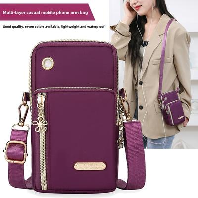 Modische Nylon Crossbody Handytasche mit mehreren Reißverschlusstaschen Umhängetasche Goldene Beschläge Verstellbarer Riemen Lässige Mini-Schultertasche