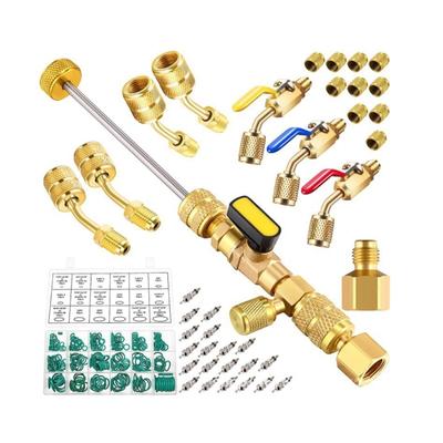 Small Ball Valves Core Extractor Kit Includes Brass Adapters Sealing Washers for R410A R22 32 Refrigerants Ports Use
