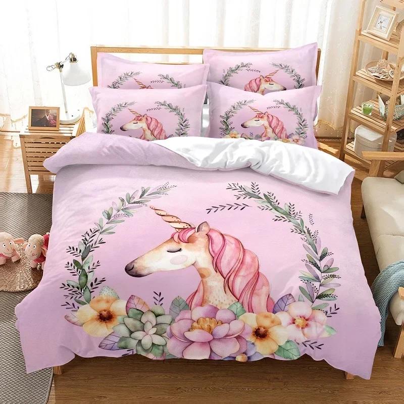 Luxury New 3D Print Cartoon Children Bedding Set Unicorn Duvet Cover Set Full Twin For Kids Girls Room Decor Cute Fashion Design
