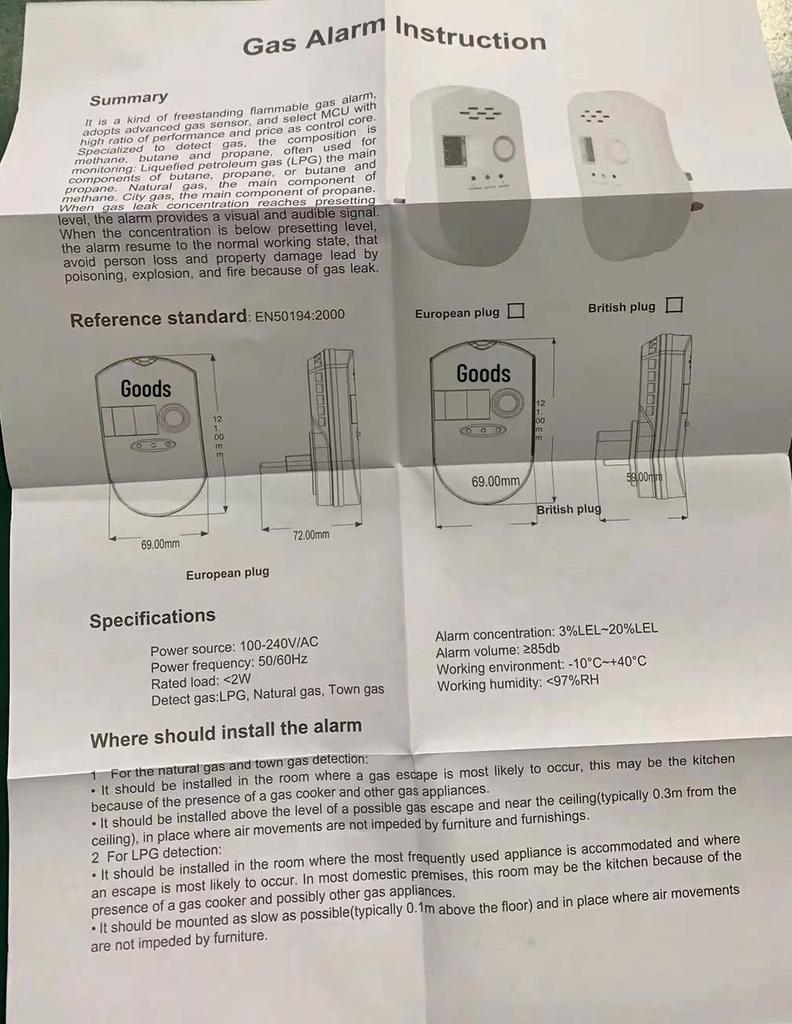 Steckbares Gasleck-Alarmgerät mit empfindlicher Digitalanzeige