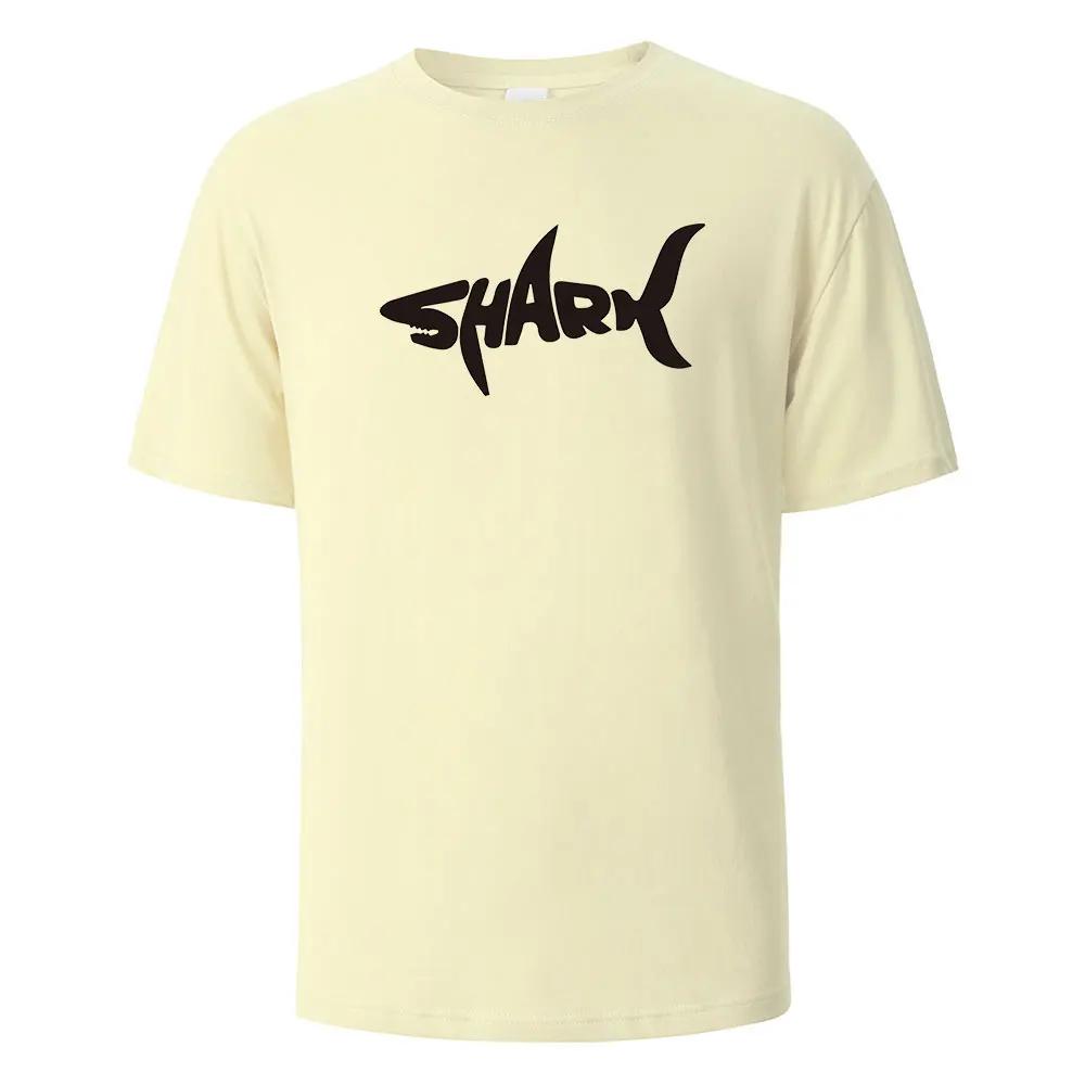Fashion Shark Print T-shirt 100% Cotton Summer Casual T-shirt Men's Casual Top