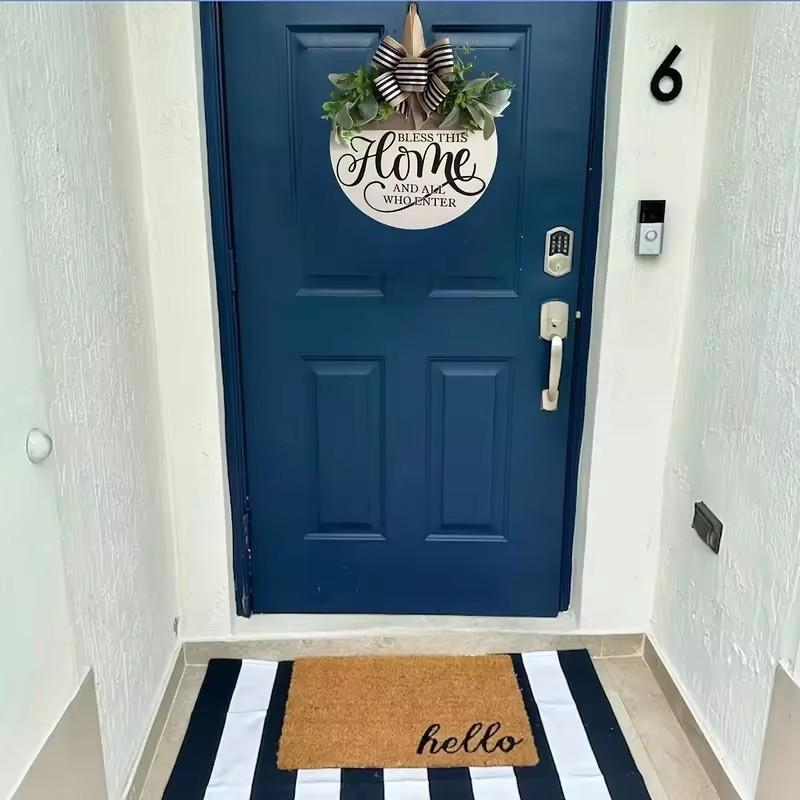 Creative Round Bow Knot Decor Wooden Welcome Sign Home Wall Hanging Pendent Courtyard Front Porch Door Garland Signs Ornaments