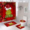Bathroom Shower Curtain Four-Piece Green Hair Monster Christmas Green Waterproof Shower Curtain Toilet Partition Curtain Bath Mat