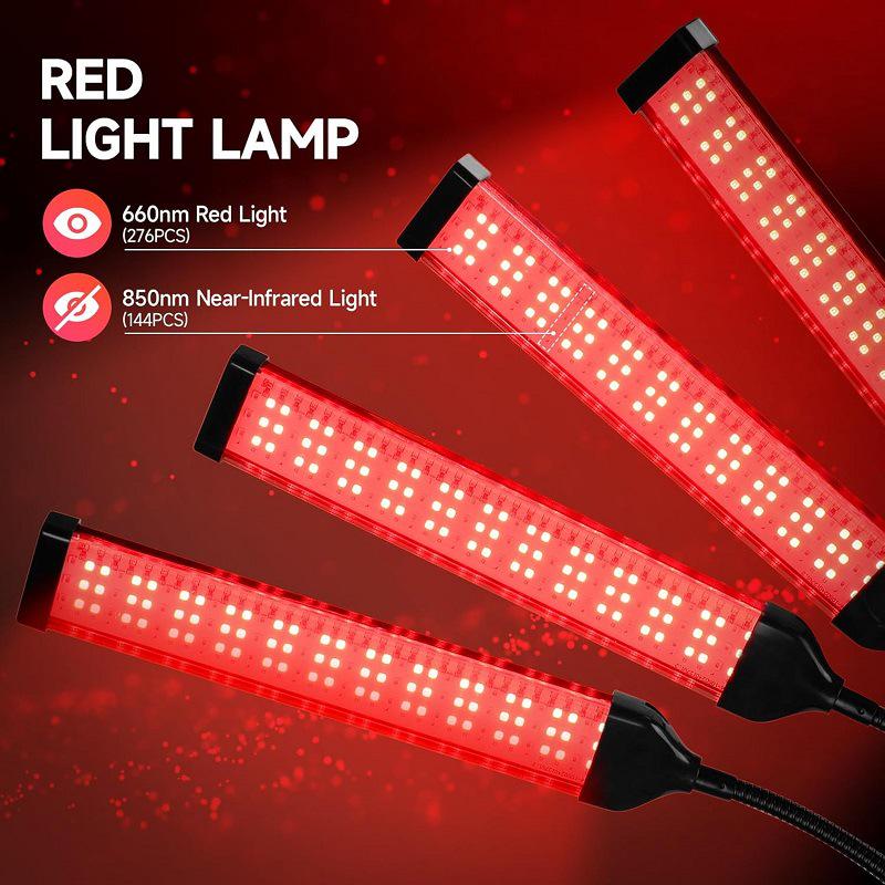 Adjustable 4-Head 420 LED Telescopic Red Light Therapy Lamp with Remote