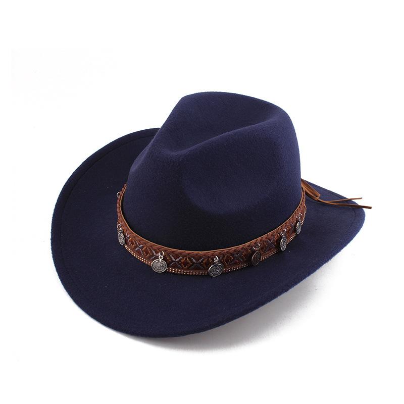 Summer Felt Cowboy Hat Men Women Couple Ethnic Rolled Brim Bohemian Fedora Sun Cap for Outdoor Beach