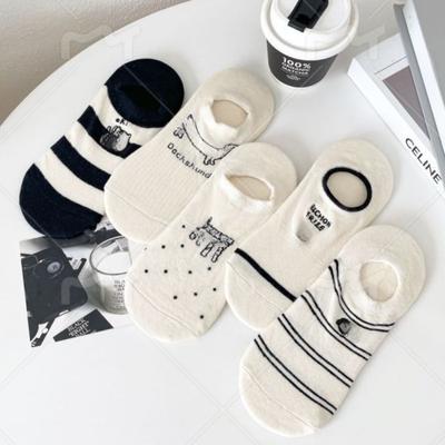 Invisible Puppy Striped Cartoon Boat Socks Summer Women's Style Breathable Short Socks College Style Casual Cotton Socks