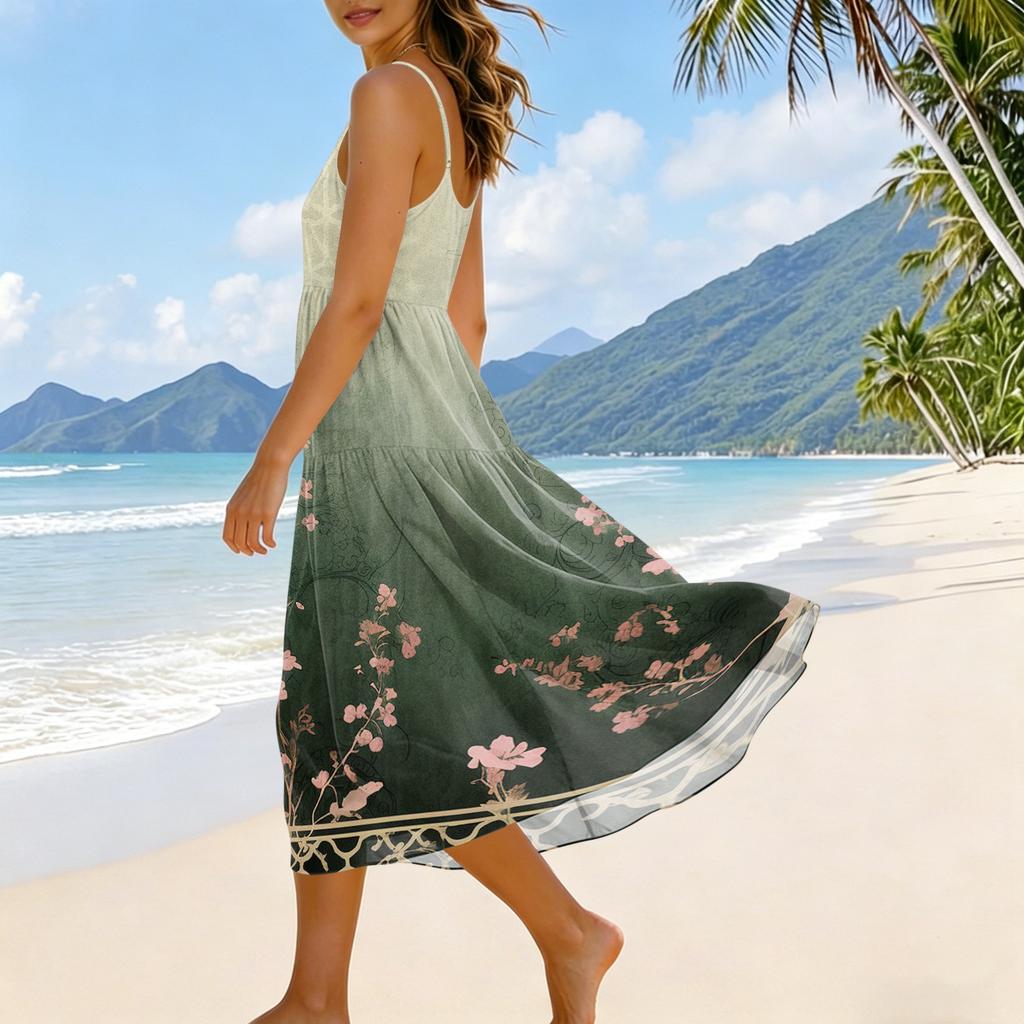 Sleeveless Spaghetti Strap Maxi Dress with Gradient Print Lightweight Flowy Fabric Casual Loose Fit Summer Sundress