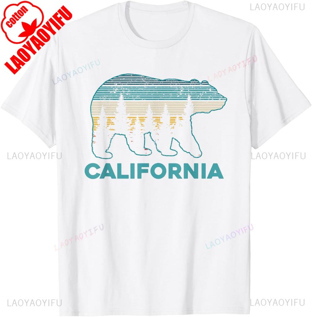 California Bear Vintage Retro Nature Hiking Souvenir Gift TShirt Natural Forest Tee Tops Men Daily Crewneck Cotton Short Sleeve