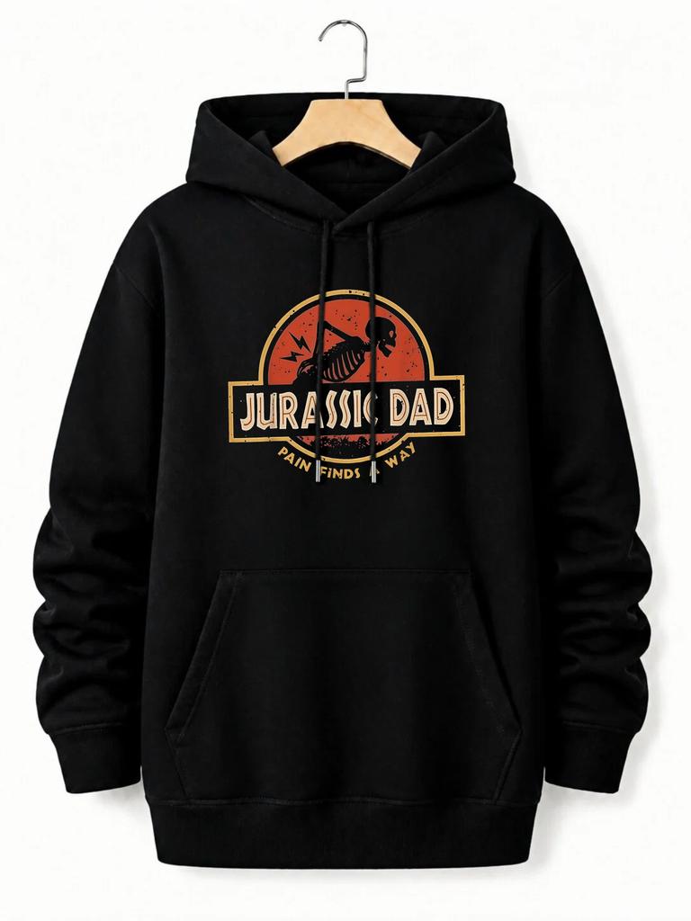 unisex Hoodie, Fathers Day, Jurassic Dad Skeleton Print, Pullover Hoodie, Casual Vintage Style, Autumn Winter Daily Wear, Front Pocket Drawstring