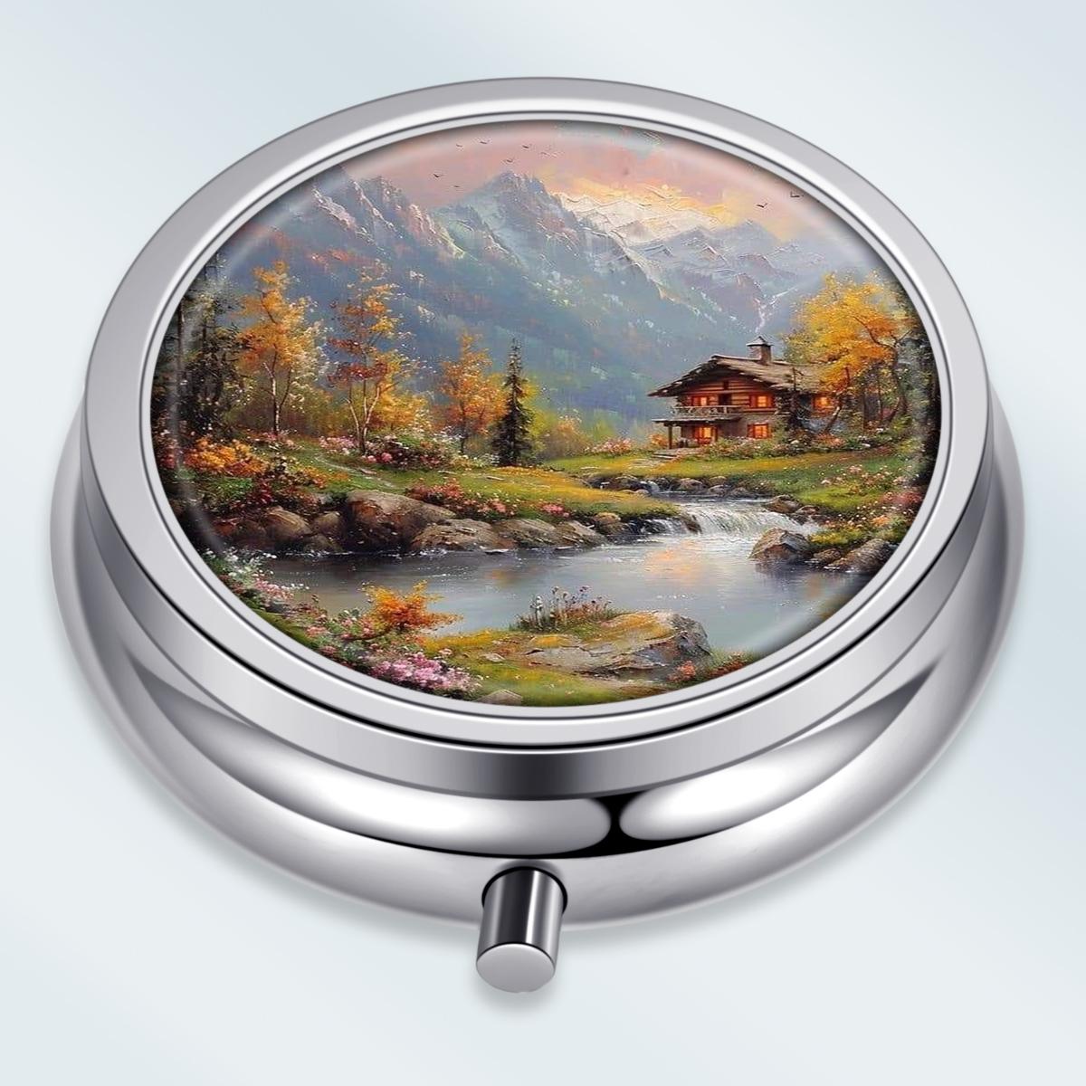 

Portable Pill Box with 3 Compartments, Mini Metal Medicine Organizer Case, Cute Printed Pill Container for Vitamins, Pills, Jewelry, Travel, Daily Use разноцветный