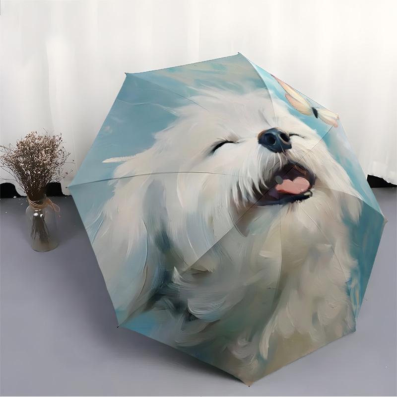 1pc Dogs Butterfly Automatic Open/Close Umbrella Compact Folding Umbrella, All-Season Portable Umbrella for Women/Men, Perfect Gift for Birthdays013