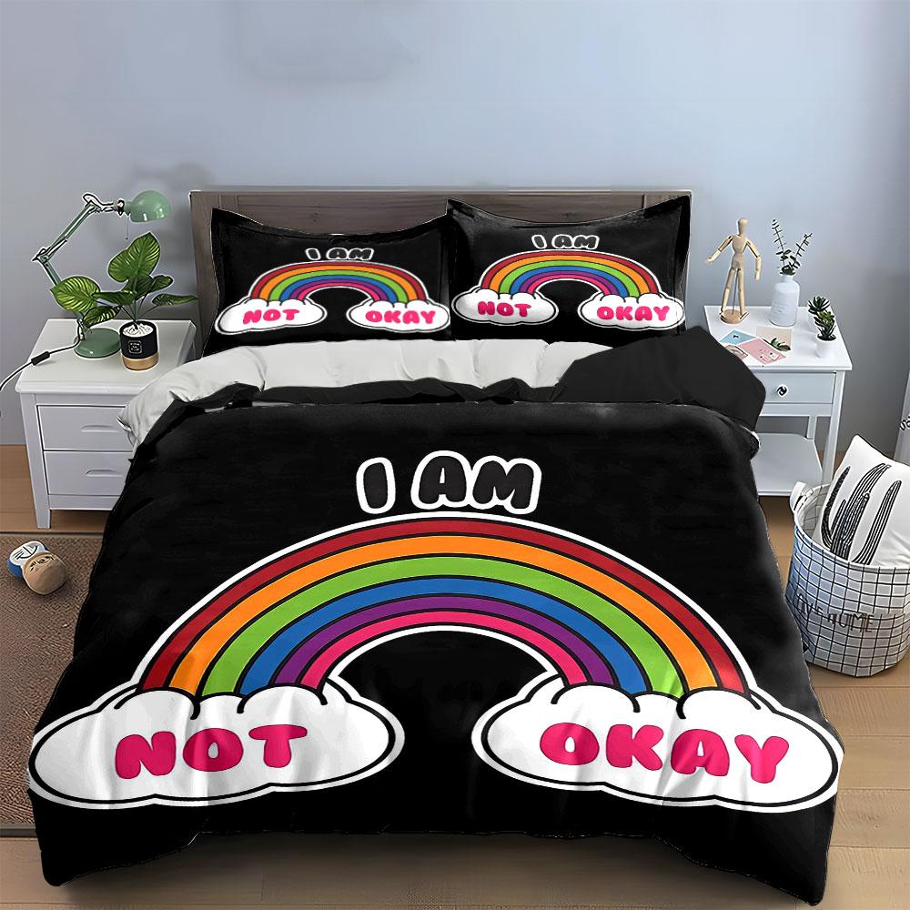 Rainbow Motivational Decor 3-Piece Set Soft Comfortable Duvet Cover Bedding Set Included 1*Duvet Cover & 2*Pillowcases, Gift