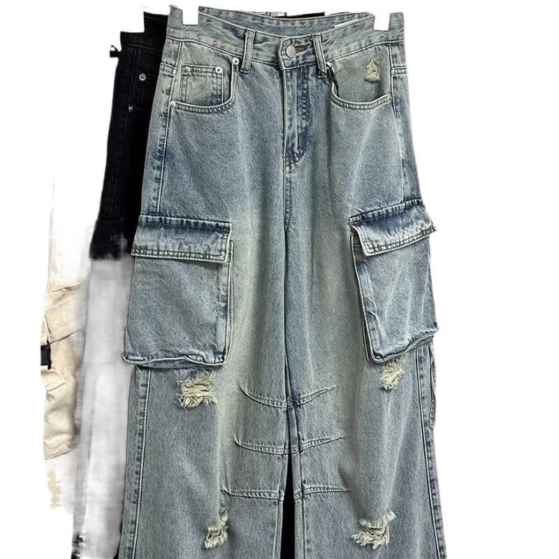 Men's American Retro Wide-Leg Workwear Jeans - Loose Fit, High Street Fashion for Fall & Winter