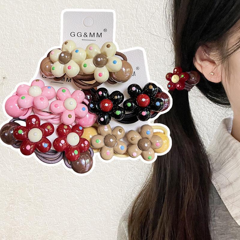 2PCS New Cute Colorful Polka Dot Flowers Princess Headwear Kids Elastic Hair Bands Children Hair Ropes Girls Hair Accessories