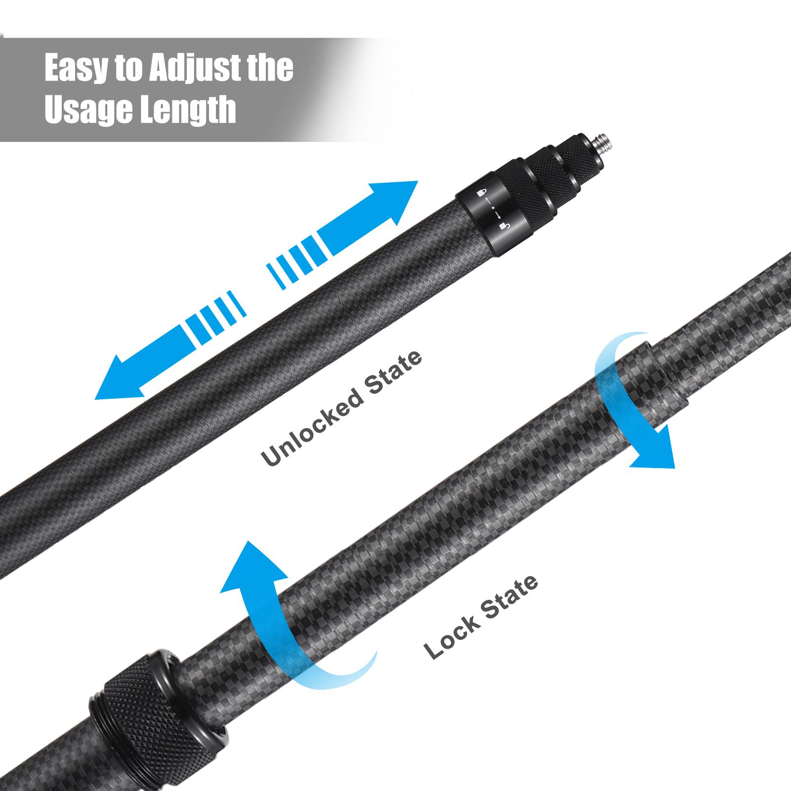 

Portable Selfie Stick Carbon Fiber Stand Camera Bracket 1 4 Inch Screw Mount 36cm 150cm 14.2in 59in Adjustable Length чёрный