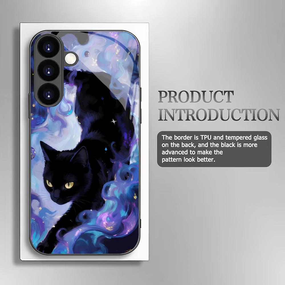 Colorful Cat Pattern Tempered Glass Phone Case Suitable for Samsung Galaxy S26 S25 S24 S22 S21 S20 FE/Ultra/Plus5G Anti Drop