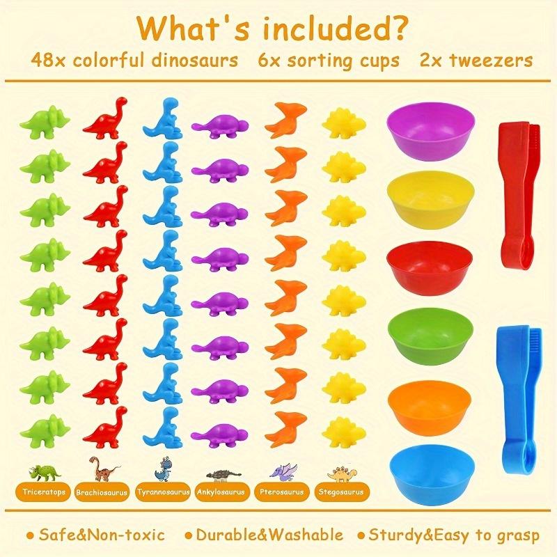 Colorful Dinosaur Matching Game with Sorting Bowls–Educational Toy for Kids Ages 3+,Rubber Material with Vibrant Dinosaur Shapes