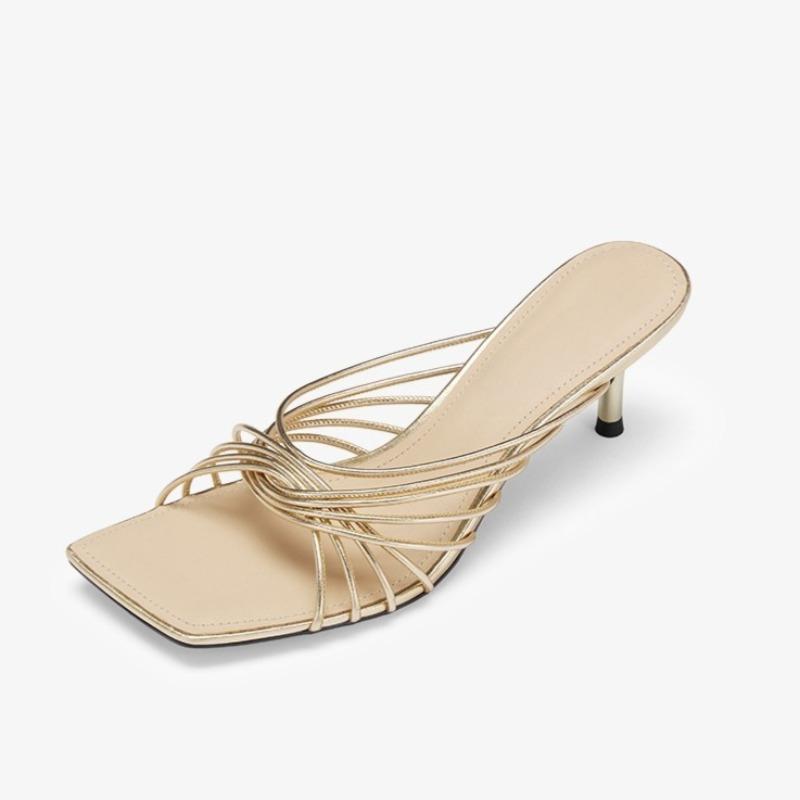 

Fashion Square Head Cross Strap High Heel Sandals for Women New Style Temperament Stiletto Open Toe Roman Sandals for Outdoor Wear 35 золотой