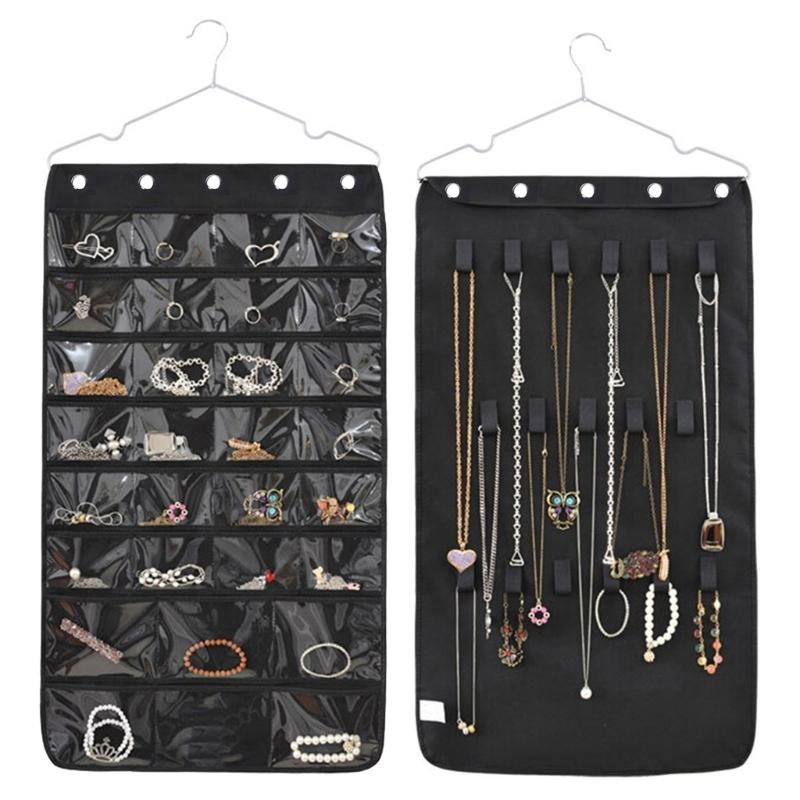 Double sided Jewelry Organizer Storage Bag Closet Rings Earring Necklace Bracelet Organizer Hanging Jewelry Holder