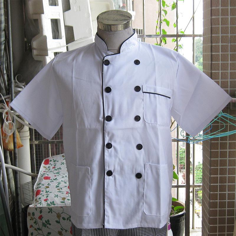 

Short Sleeve Polycotton Chef Uniform with Black Trim and Buttons, Three Pockets, for Restaurant Kitchen Workwear XXL