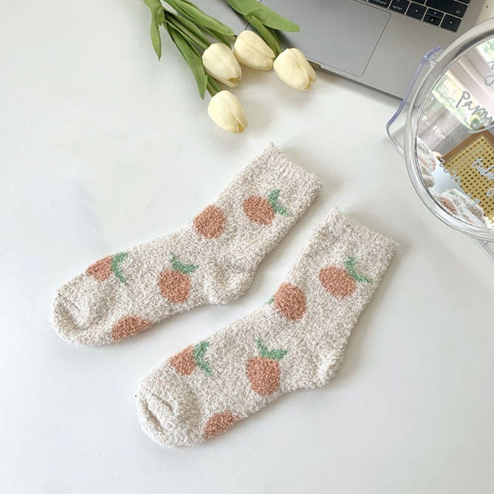 Thickened Floor Plush Socks Flower Strawberry Warm Socks Women Sweet Coral Fleece Socks  For Girls