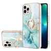 For iPhone 15 Pro Case with Ring Kickstand Marble Pattern Electroplating TPU Back Cover