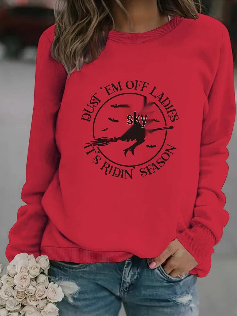 Women's Autumn/Winter Witch Broom Pullover Hoodie with Long Sleeves