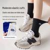 Trendy Women's Mid-Tube Embroidered White Cotton Socks - Black Sporty Spring & Autumn Sweat-Absorbent Unisex Design