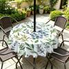 Outdoor Round Tablecloth With Umbrella Hole Waterproof Oil Resistant Floral Leaf Patio Garden Deck
