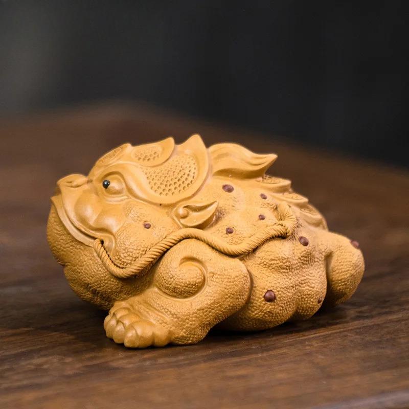 Boutique Yixing Zisha Gold Toad Auspicious Tea Pet Ornaments Handmade Sculpture Tea Ceremony Accessories Coffee Table Crafts