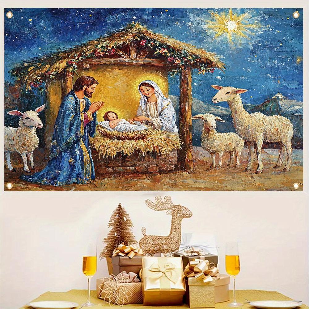 One 2D flat polyester background fabric for the Christmas Nativity scene suitable for Christmas and wall decoration.