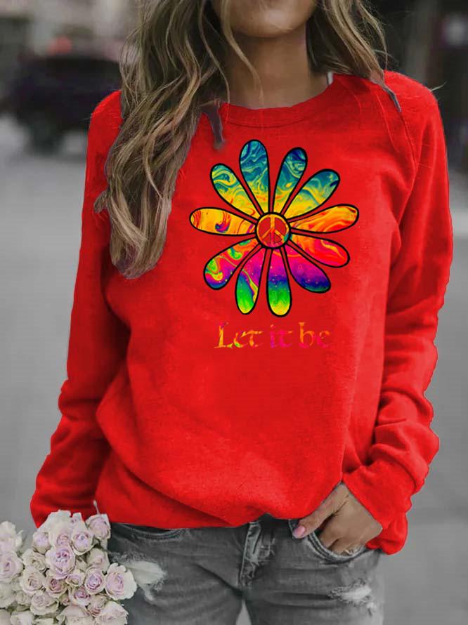 Sunflower Print Women's Round Neck Hoodie