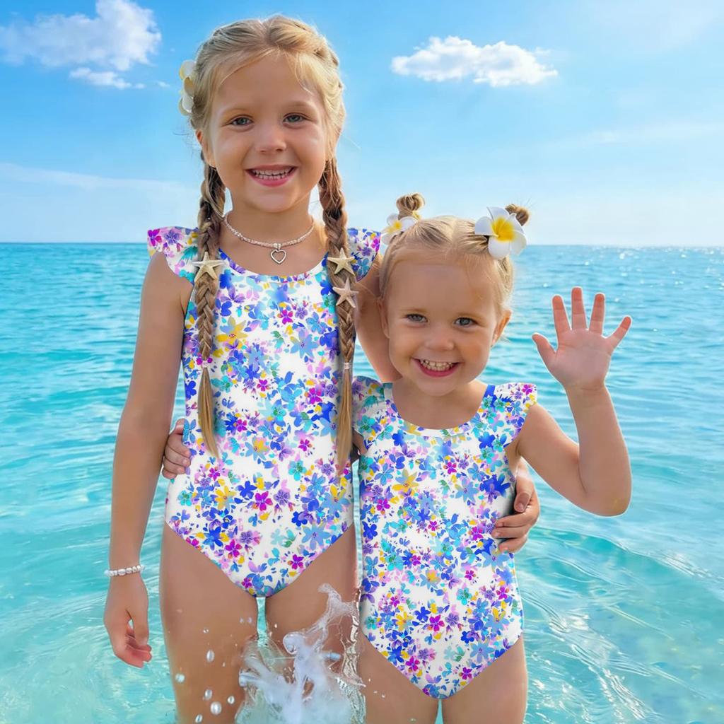Girls One Piece Swimsuit Floral Print Sleeveless Summer Beachwear Kids Swimwear Comfortable Fit Lightweight Fabric