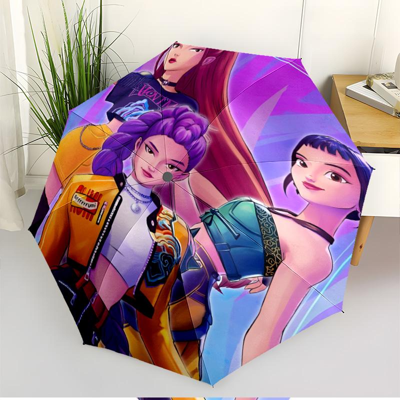 Ombrello Automatico Apri e Chiudi con Stampa KPop Demon Hunters, Ombrello Pieghevole Portatile, per Viaggi all'Aperto, Pendolarismo, Campeggio, Regalo di Compleanno Ideale