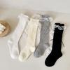 Children Sweet Bow Lace Socks Summer Thin Breathable Mesh Mid-calf Socks For Girls Fashion Ballet Style Solid Kids Calf Socks