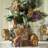 1Pc Christmas LED Light Wood House Cute Tree Hanging Ornaments Holiday Decor