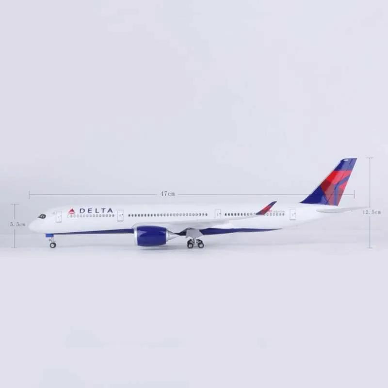 1/142 Scale 47CM Airplane 350 A350 Delta Airline Model LED Light & Wheel Landing Gear Plastic Resin Plane Model