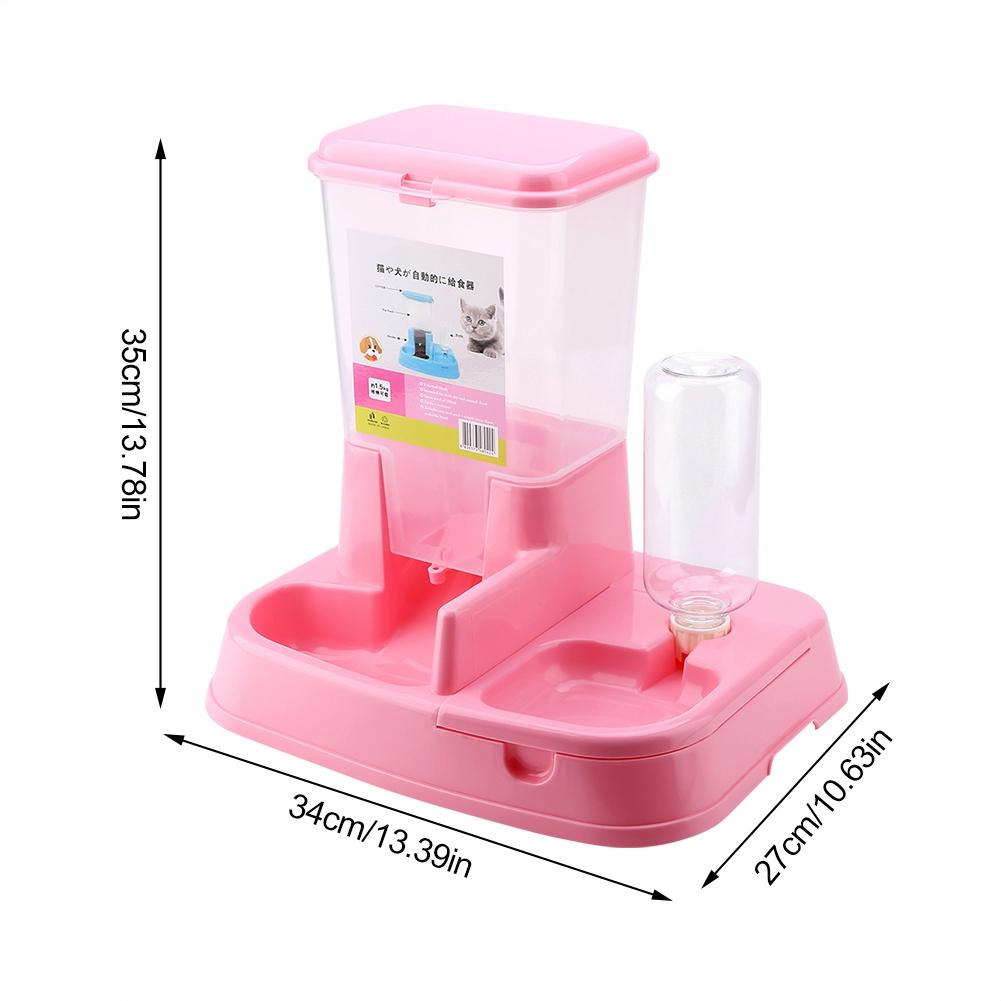 Automatic Pet Feeder Detachable Food Dispenser Water Bottle Cats Dogs Feeding Tool Pink