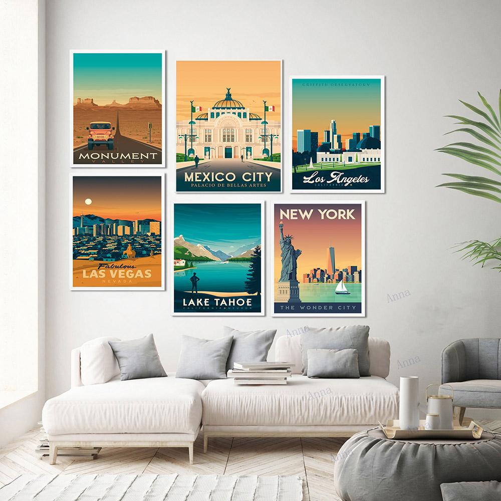 New York Boston Hawaii Lake Tahoe Chicago Travel Poster Wall Art Print Canvas Painting Nordic Posters and Prints Wall Pictures