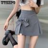 Bow Design Sense Niche Solid Pleated Suit Skirt Ladies Summer Chic Versatile High Waist A Line Half Mini Skirt