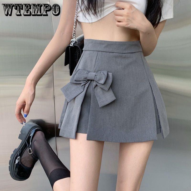 Bow Design Sense Niche Solid Pleated Suit Skirt Ladies Summer Chic Versatile High Waist A Line Half Mini Skirt
