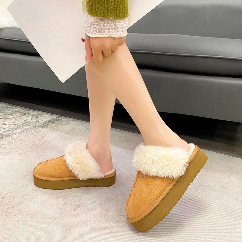 

Модные зимние новые туфли на плоской подошве с круглым носком, из замши в сочетании с шерстью, противоскользящие, износостойкие, зимняя платформа, закрытый носок, полусабо 43 жёлтый