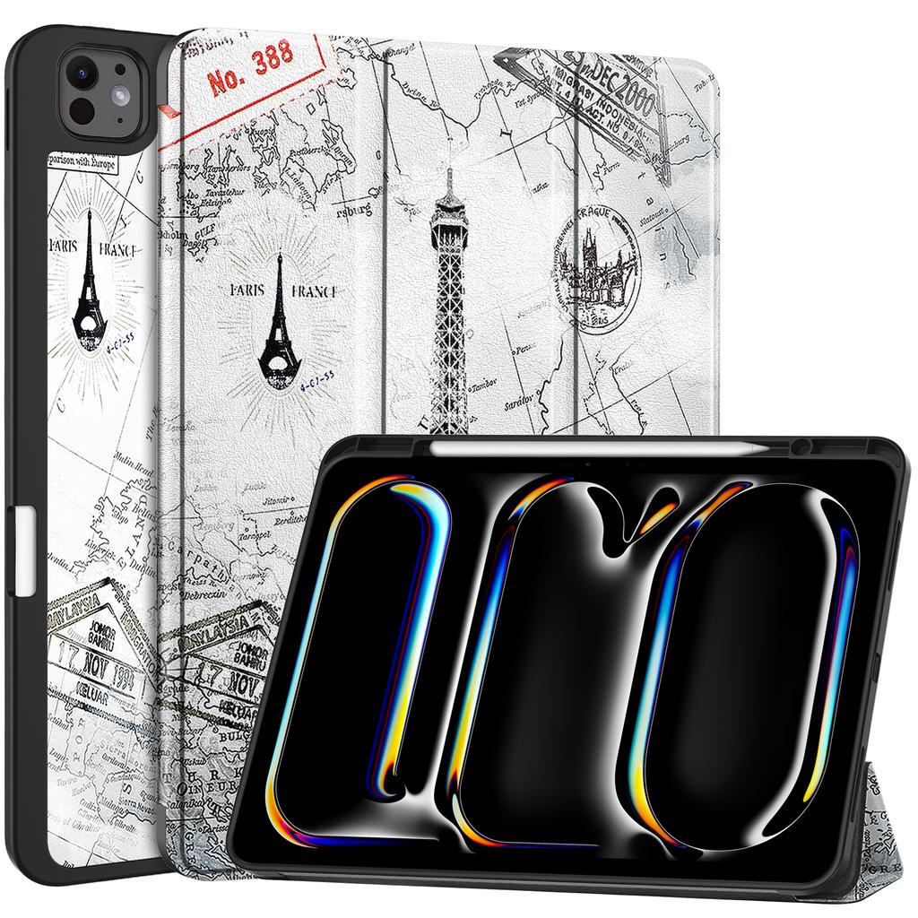 For iPad Pro 13 (2025)/13 (2024) Tablet Case Pattern Printing Tri-Fold Stand Leather+TPU Cover with Pen Holder
