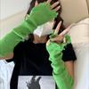 Hole Solid Color Long Mittens Harajuku Sweet Fingerless Gloves Fashion Knitted Warm Sleeves  Girls