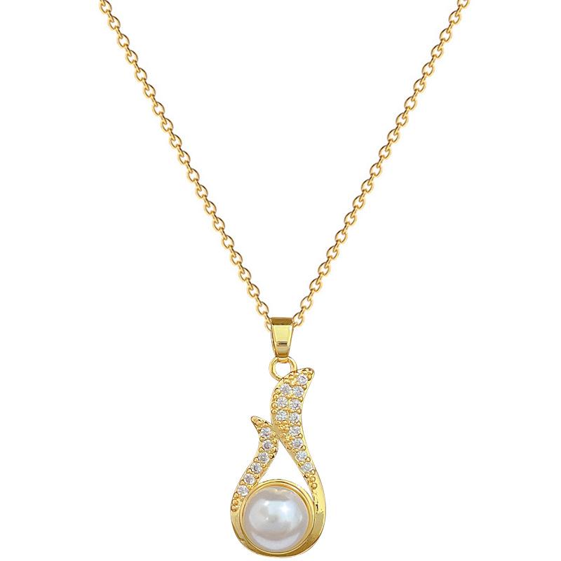 Necklace Earrings Set Light Luxury Full Of Diamonds Pearl Letter Pigeon Personality Temperament Banquet Earrings Item Group