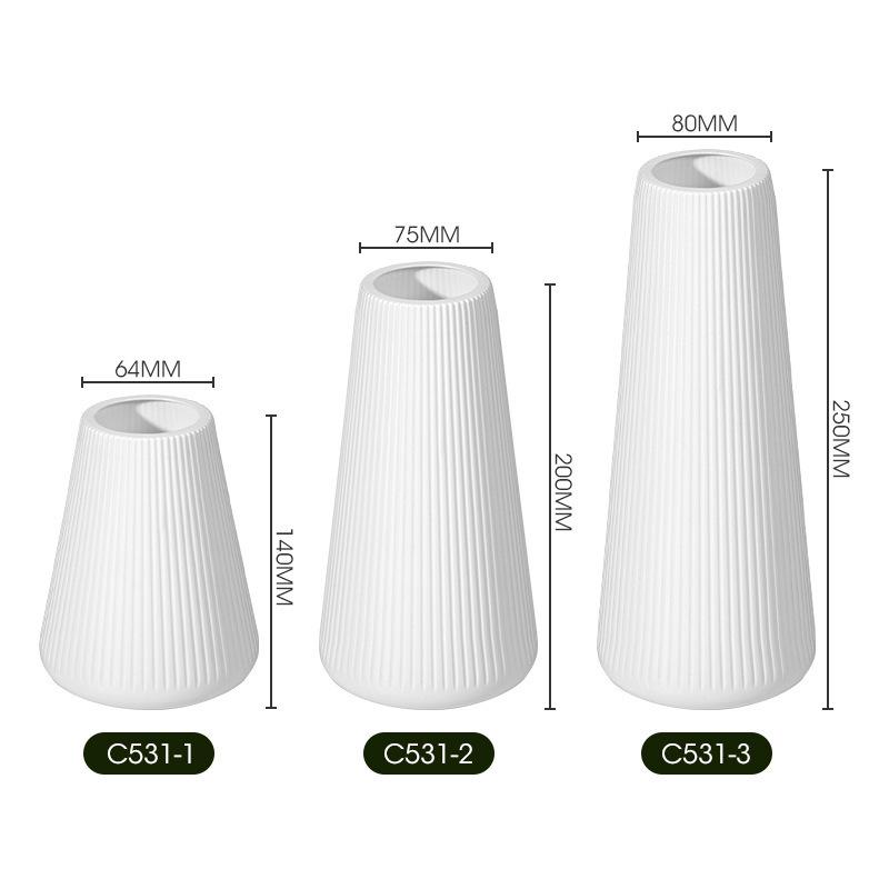 Nordic White Plastic Flower Vase with Artificial Flowers and Water-holding Capability