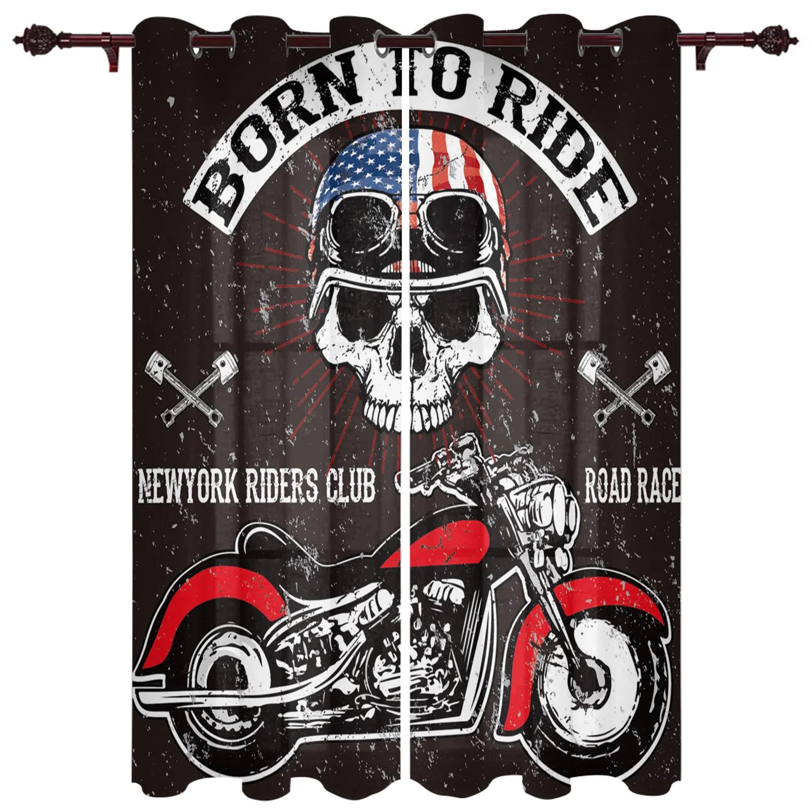Retro New York Motorrad Fenster Vorhang für Wohnzimmer Schlafzimmer Heimdeko Küche für Jalousien Fenster cortinas Vorhänge 2 Paneele 100W130H(CM)40x51in&Grommet Top